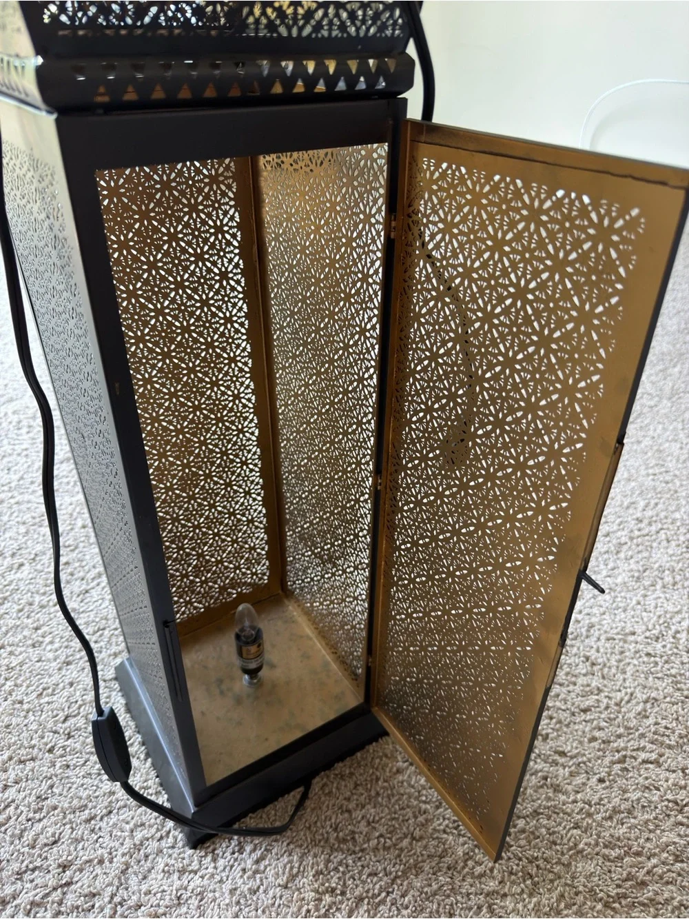 Black Decorative Moroccan-Style Floor Lantern - Unbranded